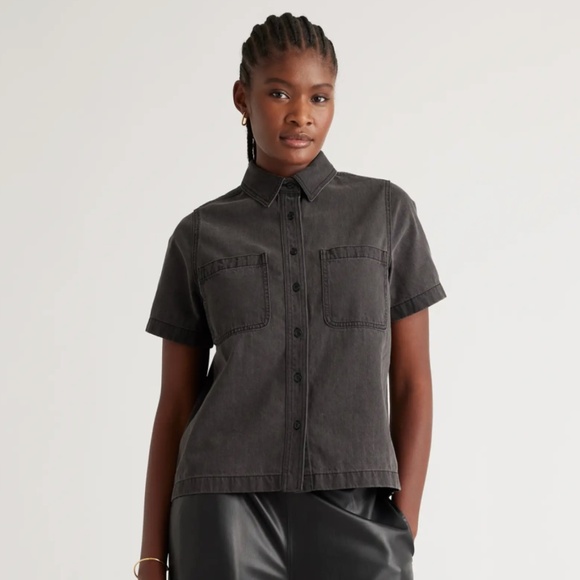 Distressed Denim Short Sleeve Shirt - Picture 1 of 3
